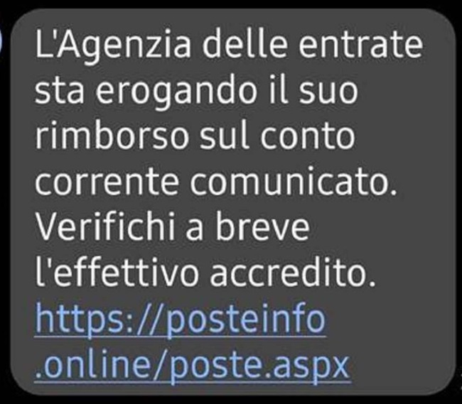 Falso sms Agenzia Entrate seconda parte